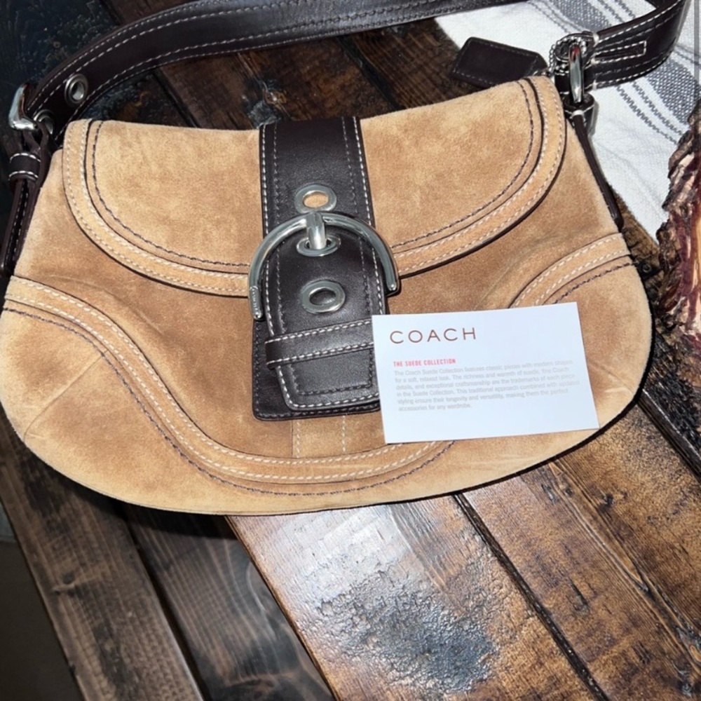 Coach suede shoulder bag with buckle